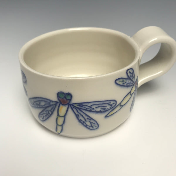 Blue Dragonfly Delight: Handmade Ceramic Espresso Cup Set with