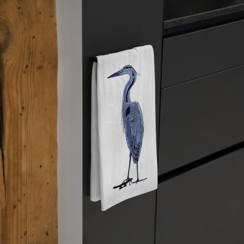 Tea Towel - with Blue Heron in Blue by Amy Lee