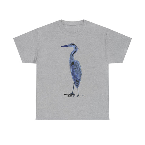 Unisex Heavy Cotton Tee - With "Blue Heron Drawing" by Amy Lee