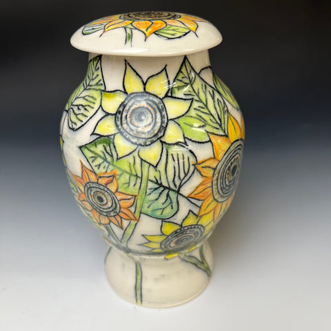 Sunflower Hand Painted Porcelain Vase, Canister, Jar, or Urn