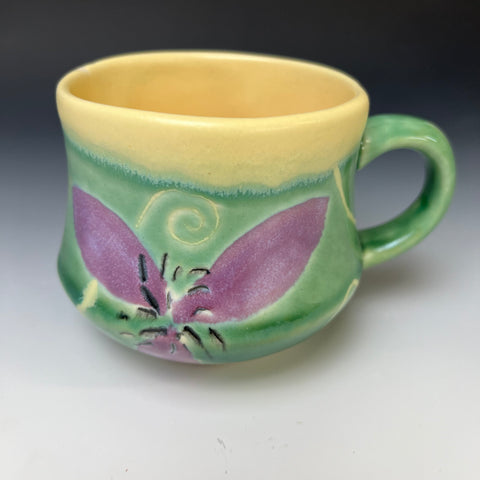 Mug Sample - Purple Flower with Green and Buttery Yellow